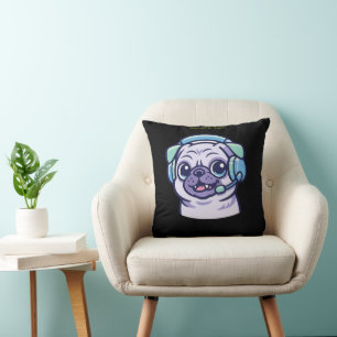 Süßer Gamer-Pug Acid Green Schwarzer Gaming-Raum Kissen