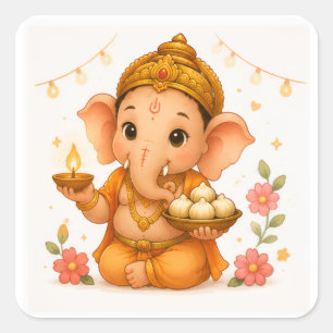Süßer Ganesha Diya Modak Ganesh Chaturthi Quadratischer Aufkleber