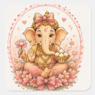Süßer Ganesha Ganesh Chaturthi-Festtag Quadratischer Aufkleber