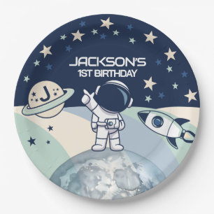 Süßer Geburtstag eines Astronauten im Weltraum Pappteller