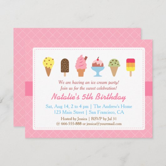 Süßer Geburtstag, Eiscreme-Party Einladungen (Vorne/Hinten)