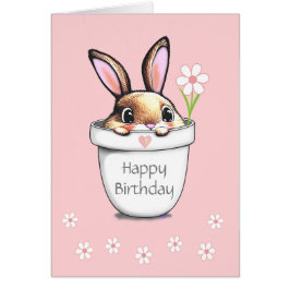 Süßer Geburtstag-Hase & Blumen auf Hellrosa