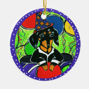 Süßer Geburtstags-Dachshund Keramikornament