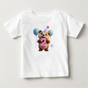Süßer Geburtstagsbär mit Partyhut und Ballons Baby T-shirt