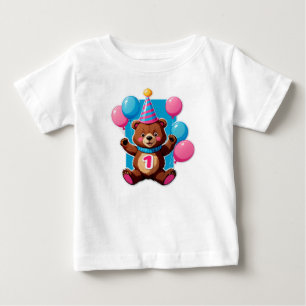 Süßer Geburtstagsbär mit Partyhut und Ballons Baby T-shirt