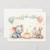 Süßer Geburtstagsgruß mit Tierfreunden Feiertagspostkarte (Vorne/Hinten)