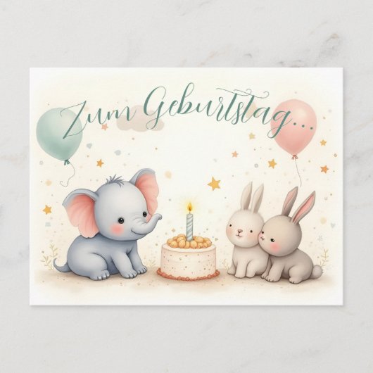 Süßer Geburtstagsgruß mit Tierfreunden Feiertagspostkarte (Vorderseite)