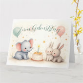 Süßer Geburtstagsgruß mit Tierfreunden Karte (Gelbe Blume)