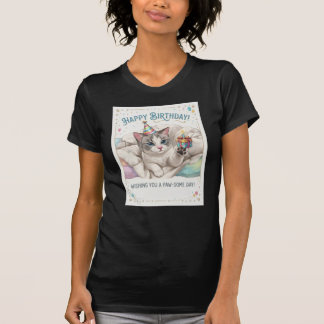 Süßer Geburtstagskatze mit Partyhut und Geschenk T-Shirt
