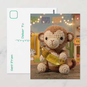 Süßer gehäkelt Affe mit Banane im Zoo Postkarte
