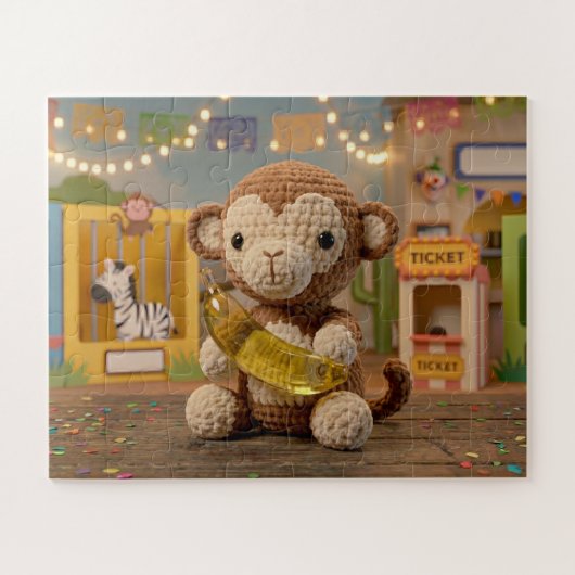 Süßer gehäkelt Affe mit Banane im Zoo Puzzle (Horizontal)