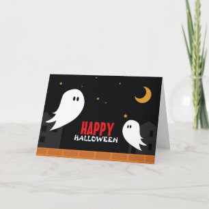 Süßer Geist, der in der Stadt Halloween Nacht heru Feiertagskarte