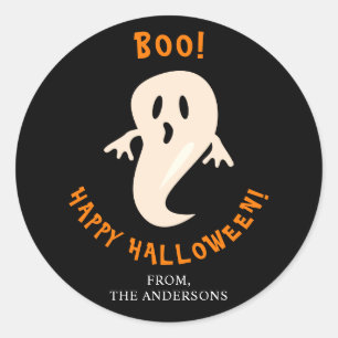 Süßer Geist Frohes Halloween Buh Whimsical Schwarz Runder Aufkleber
