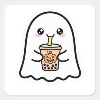 Süßer Geist Halloween-Kürbis-Boba Quadratischer Aufkleber