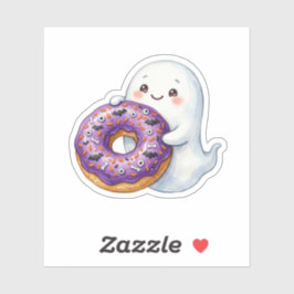Süßer Geist hält Halloween-Donut Spukig Süß Aufkleber