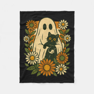 Süßer Geist hält schwarze Katze Groovy-Blumen Lust Fleecedecke