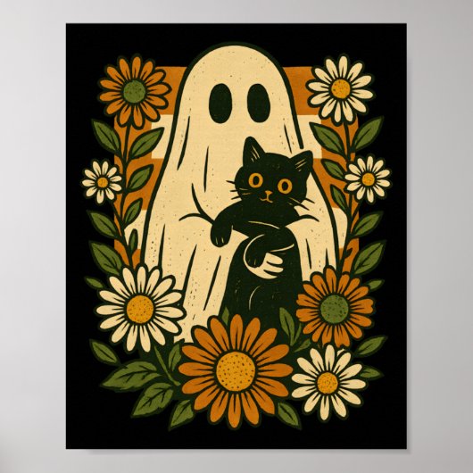 Süßer Geist hält schwarze Katze Groovy Floral Lust Poster (Vorne)