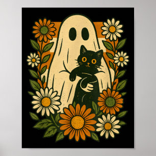 Süßer Geist hält schwarze Katze Groovy Floral Lust Poster