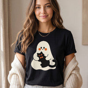 Süßer Geist hält schwarze Katze Halloween T-Shirt