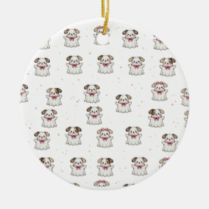 Süßer Geist-Hund Halloween-Bandana Rosa Schleife G Keramik Ornament