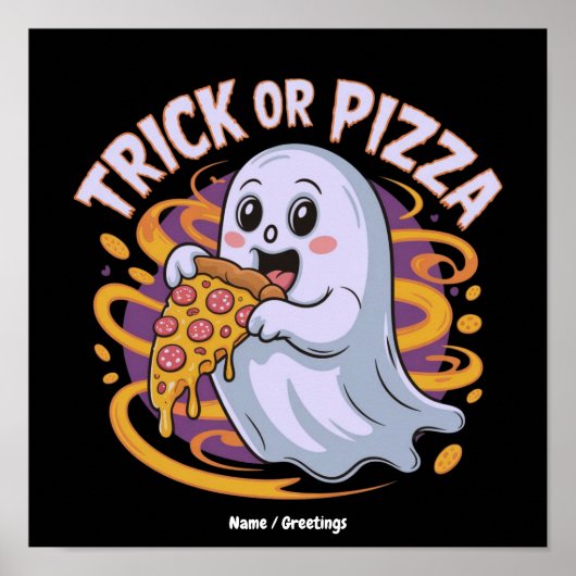 Süßer Geist isst Pizza Spaß Gruseliger Trick oder Poster (Vorne)