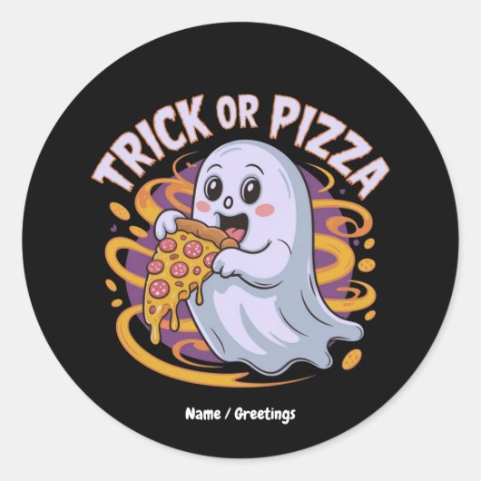 Süßer Geist isst Pizza Spaß Gruseliger Trick oder Runder Aufkleber (Vorderseite)