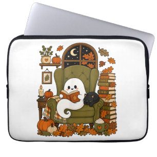 Süßer Geist liest Buch schwarze Katze Herbst Kürbi Laptopschutzhülle