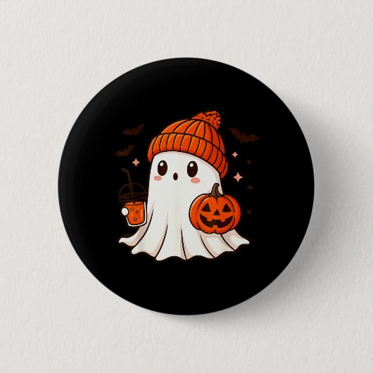 Süßer Geist mit Beanie, der Kürbis-Kaffee hält Button (Vorderseite)