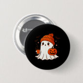 Süßer Geist mit Beanie, der Kürbis-Kaffee hält Button (Vorne & Hinten)