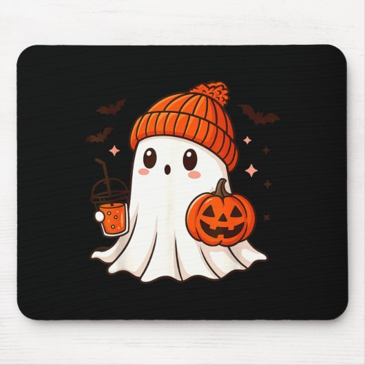 Süßer Geist mit Beanie, der Kürbis-Kaffee hält Mousepad (Vorne)