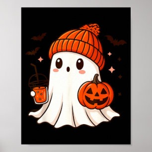 Süßer Geist mit Beanie, der Kürbis-Kaffee hält Poster