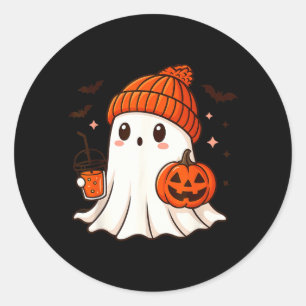 Süßer Geist mit Beanie, der Kürbis-Kaffee hält Runder Aufkleber