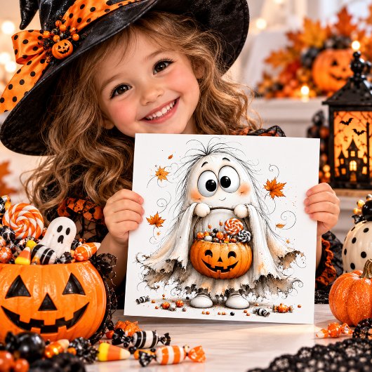 Süßer Geist mit Jack-o'-Lantern-Süßigkeiten-Eimer