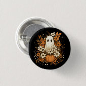Süßer Geist mit Kürbis und Herbstblumen – Hallowee Button (Vorne & Hinten)