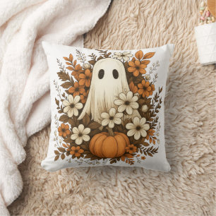 Süßer Geist mit Kürbis und Herbstblumen – Hallowee Kissen