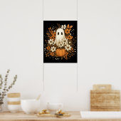 Süßer Geist mit Kürbis und Herbstblumen – Hallowee Poster (Küche)