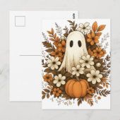 Süßer Geist mit Kürbis und Herbstblumen – Hallowee Postkarte (Vorne/Hinten)