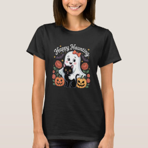 Süßer Geist mit schwarzer Katze Kürbis Herbst Grus T-Shirt