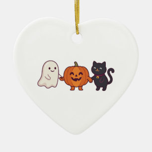 Süßer Geist, schwarze Katze & Kürbis Halloween Keramik Ornament
