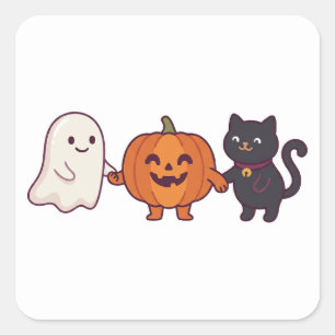 Süßer Geist, schwarze Katze & Kürbis Halloween Quadratischer Aufkleber