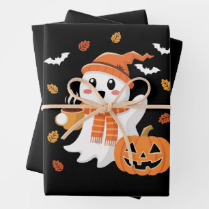 Süßer Geist trinkt eisgekühlten Kaffee Halloween Geschenkpapier Set