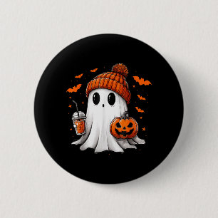 Süßer Geist trinkt eisgekühlten Kaffee Halloween-K Button