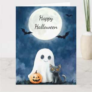 Süßer Geist und schwarze Katze Halloween Karte