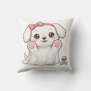Süßer Geist-Welpe Rosa Schleife Halloween-Hund-Auf Kissen