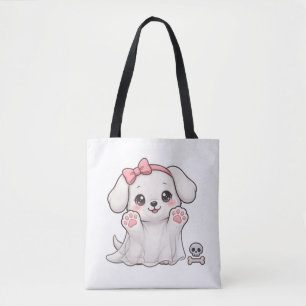 Süßer Geist-Welpe Rosa Schleife Halloween-Hund-Auf Tasche