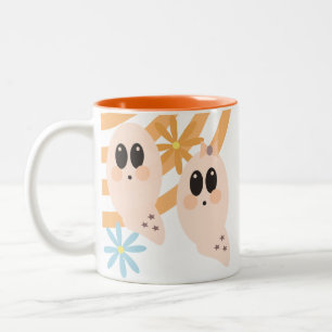 Süßer Geister-Ghoul Retro Groovy Blumenmuster Zweifarbige Tasse