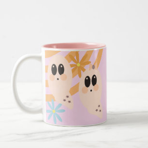 Süßer Geister-Ghoul Retro-Halloween Groovy-Blumenm Zweifarbige Tasse