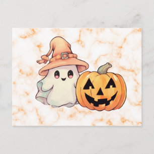 Süßer Geister-Hexenhut Orange Marmor Halloween Feiertagspostkarte