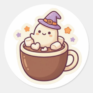 Süßer Geister-Hot-Chocolate-Halloween-Kawaii-Aufkl Runder Aufkleber