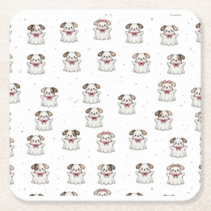 Süßer Geisterhund Halloween-Bandana Rosa Schleife Rechteckiger Pappuntersetzer
